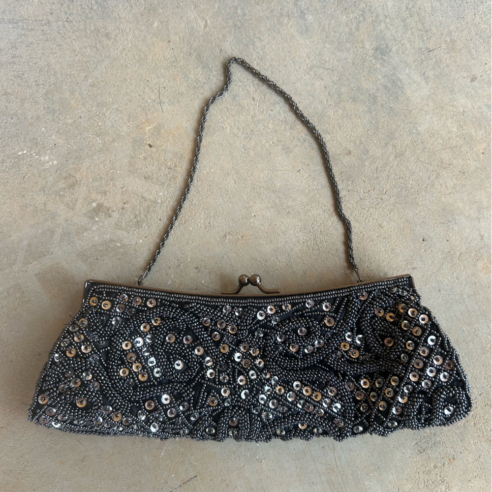 Cache Beaded Clutch or Wristlet in Mettalic Gray